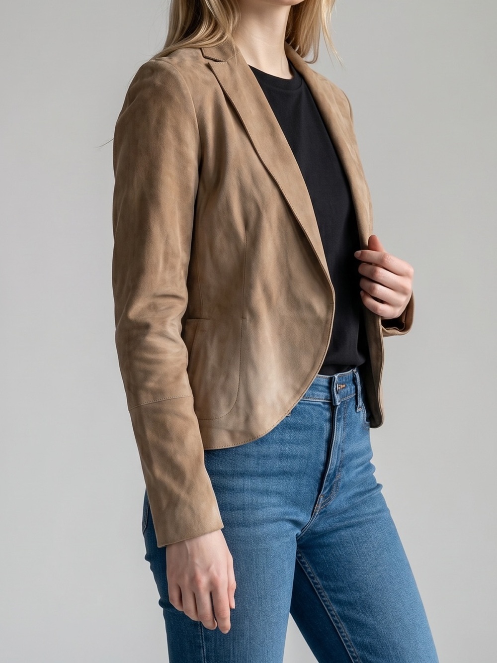Halston Heritage Quiet Luxury 100% Lamb Suede Draped Jacket - XS (Tobacco Brown)